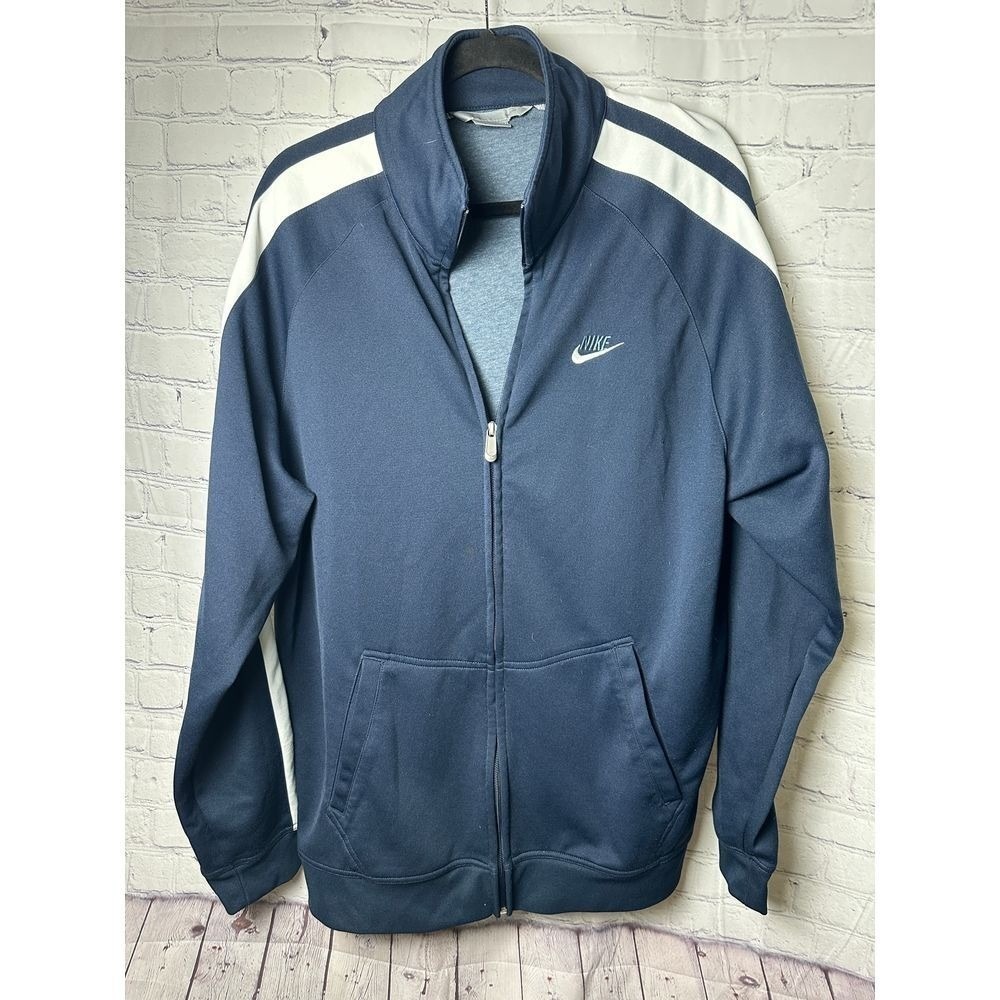 Nike Men's Full-Zip Track Jacket Navy Blue with White Stripe Sporty Casual
